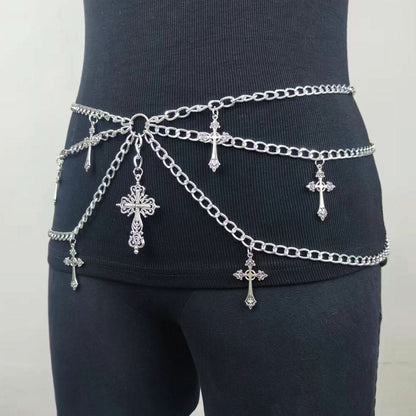 Metal chain cross decor o ring waist chain