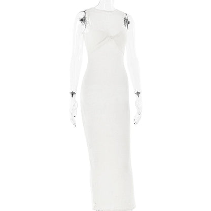 Sleeveless crewneck solid backless maxi dress