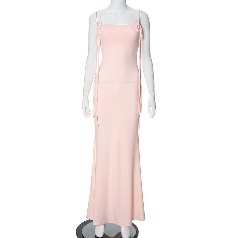 Self tie backless solid cami maxi dress
