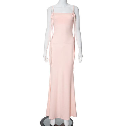 Self tie backless solid cami maxi dress