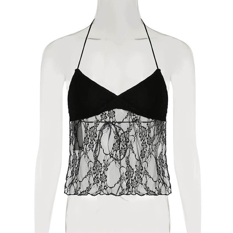 Halter backless lace hem crop top