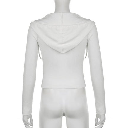 Ribbed solid zip-up hoodie long sleeve crop top