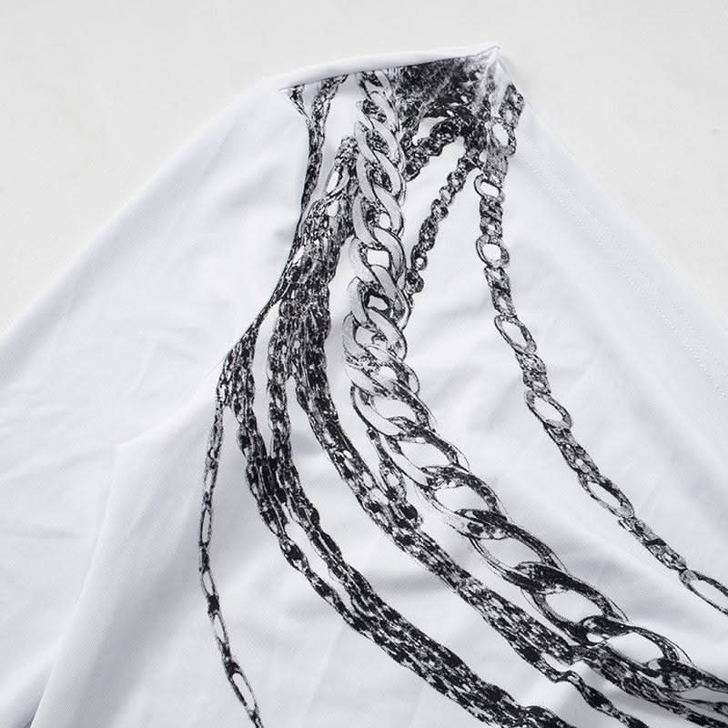 Irregular long sleeve chain print one shoulder top