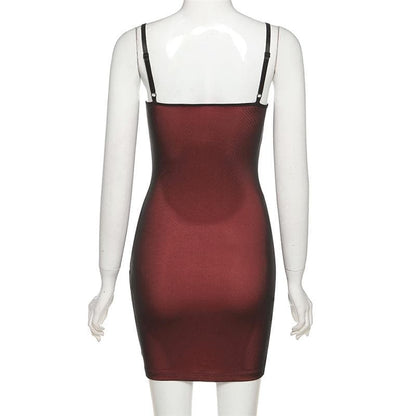 Mesh slit square neck irregular backless cami mini dress
