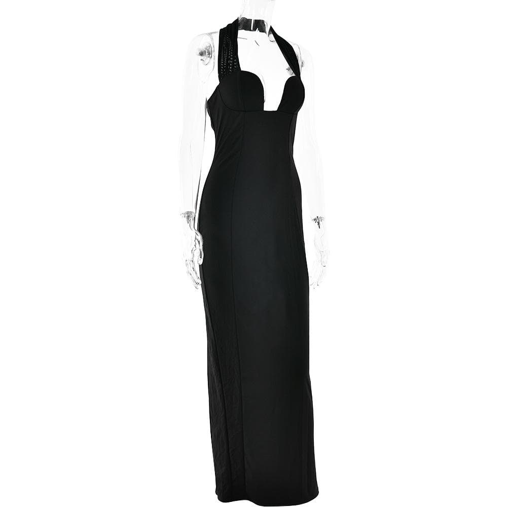 Halter sweetheart neck backless slit maxi dress