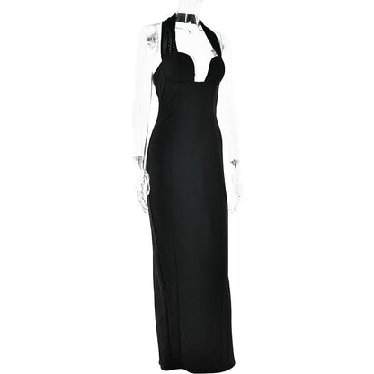 Halter sweetheart neck backless slit maxi dress