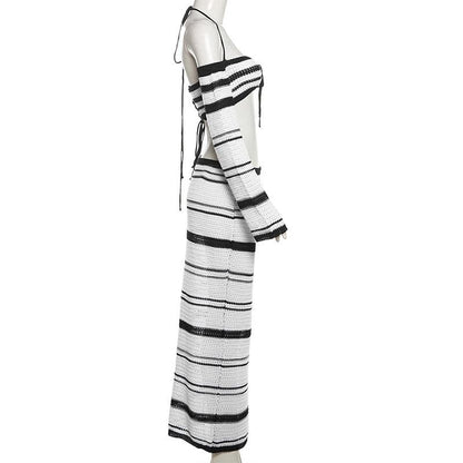 Long sleeve knitted maxi skirt set