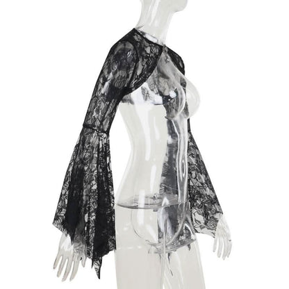 Long flared sleeve lace rhinestone applique shrug
