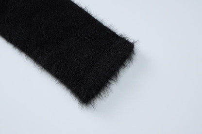 Long sleeve high neck fluffy pumpkin pattern contrast top