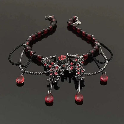 Spider pendant red metal chain layered necklace