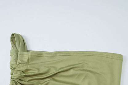 One shoulder ruched hollow out mesh cut out maxi dress