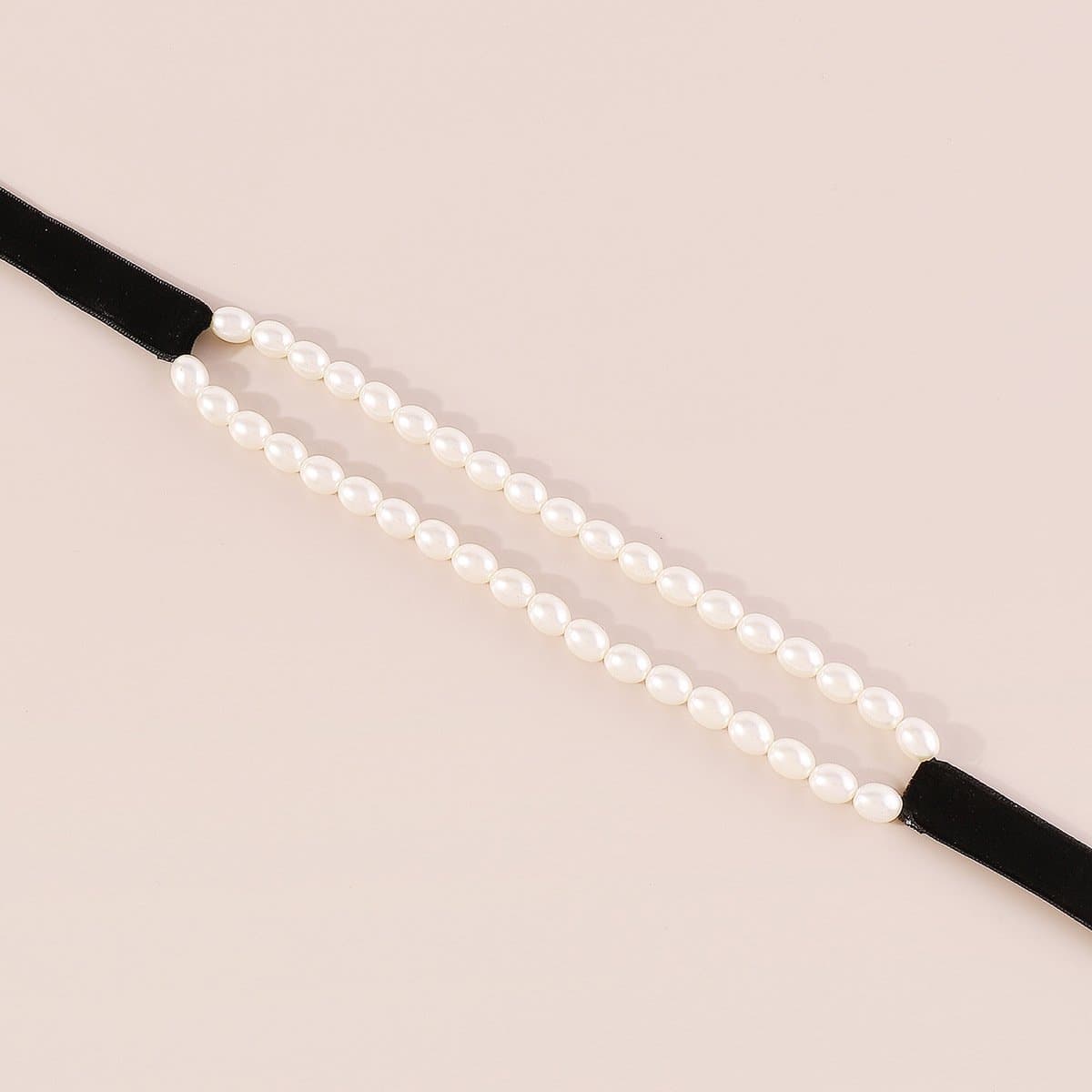 Faux pearl ribbon velvet layered choker necklace