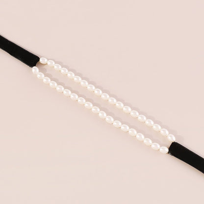Faux pearl ribbon velvet layered choker necklace