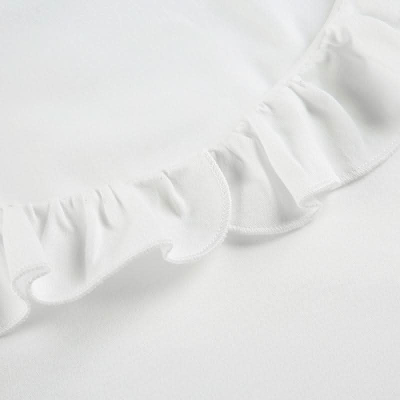 Long flared sleeve crewneck ruffle solid top