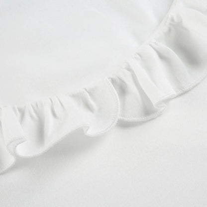 Long flared sleeve crewneck ruffle solid top