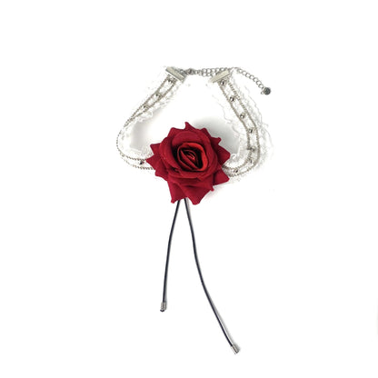 Flower decor ruffle lace choker necklace