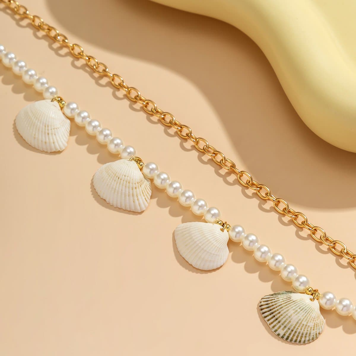 Seashell pendant faux pearl beaded waist chain