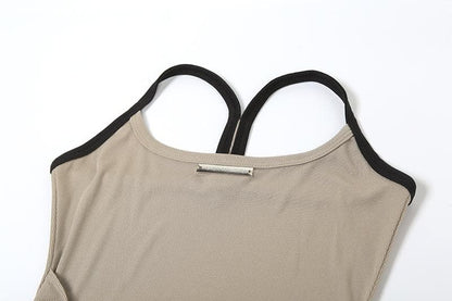 U neck metal tag ribbed cami maxi dress