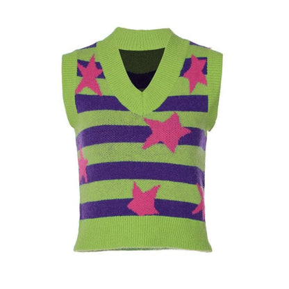 Cap sleeve contrast striped star pattern top