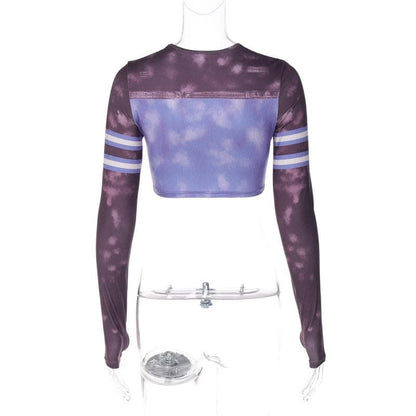 Tie dye gloves long sleeve contrast crewneck crop top