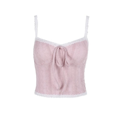 Sweetheart neck lace hem textured cami top