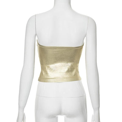 Backless metallic sweetheart neck solid tube top