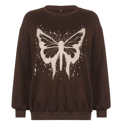 Long sleeve crewneck butterfly pattern top