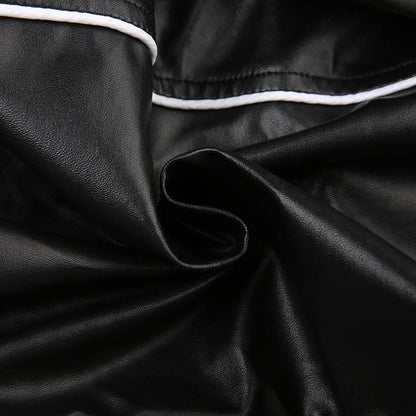 Long sleeve PU leather zip-up high neck coat top-final-sale