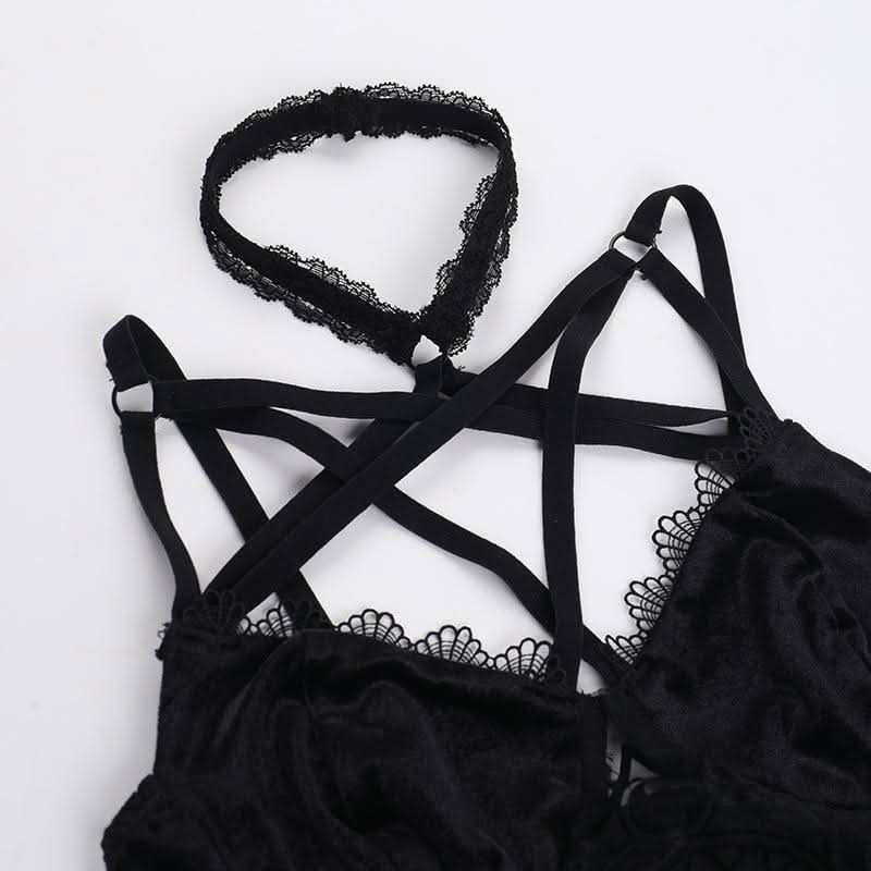 Halter harness velvet cami top