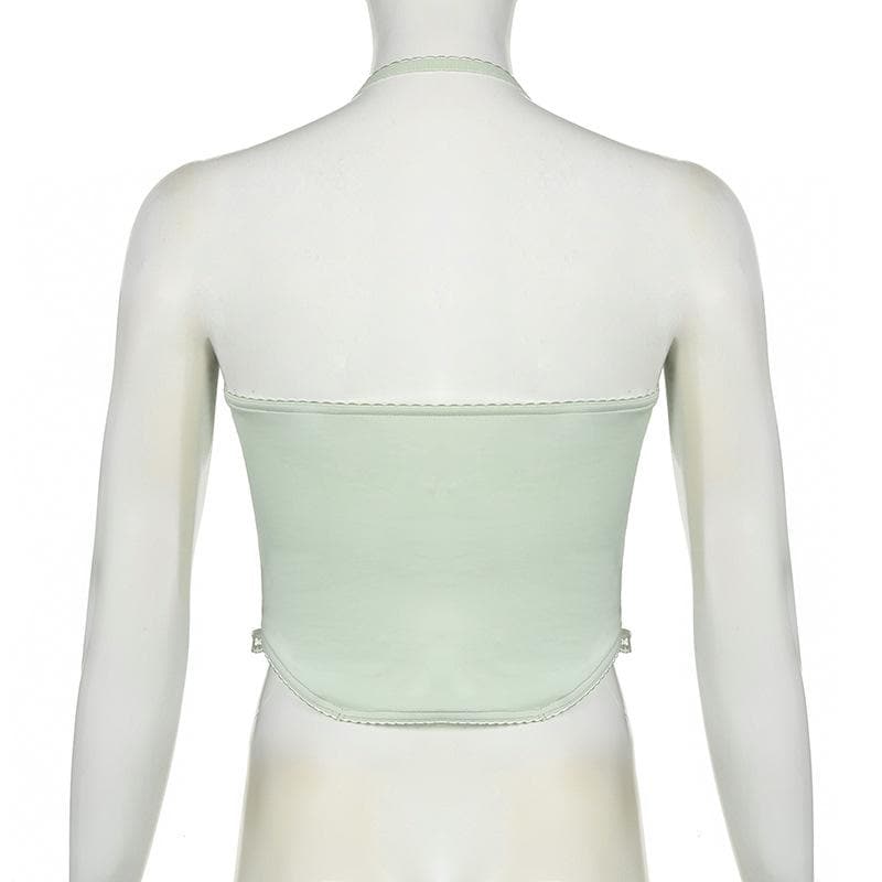 Halter lace bustier sweetheart neck patchwork top