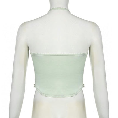 Halter lace bustier sweetheart neck patchwork top