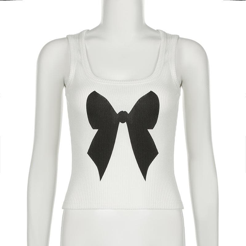 Square neck bowknot pattern ribbed tank top