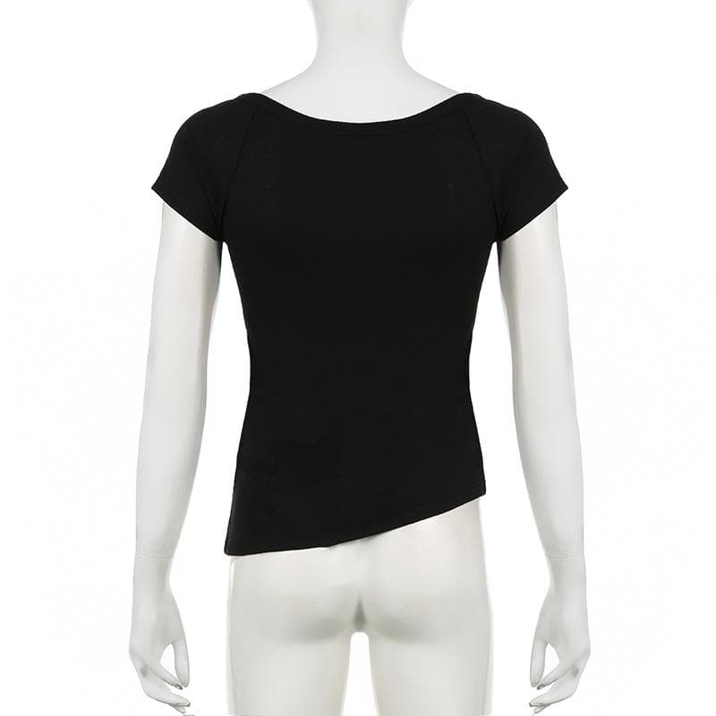 Short sleeve letter print irregular round neck top