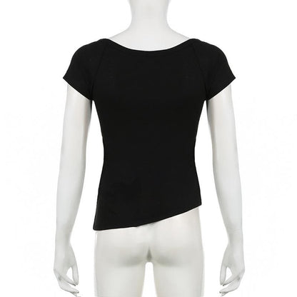 Short sleeve letter print irregular round neck top