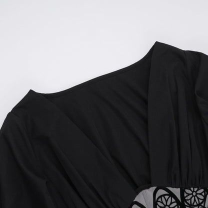 Long sleeve v neck corset maxi dress