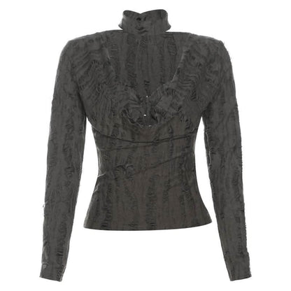 Long sleeve cowl neck solid 2 piece top