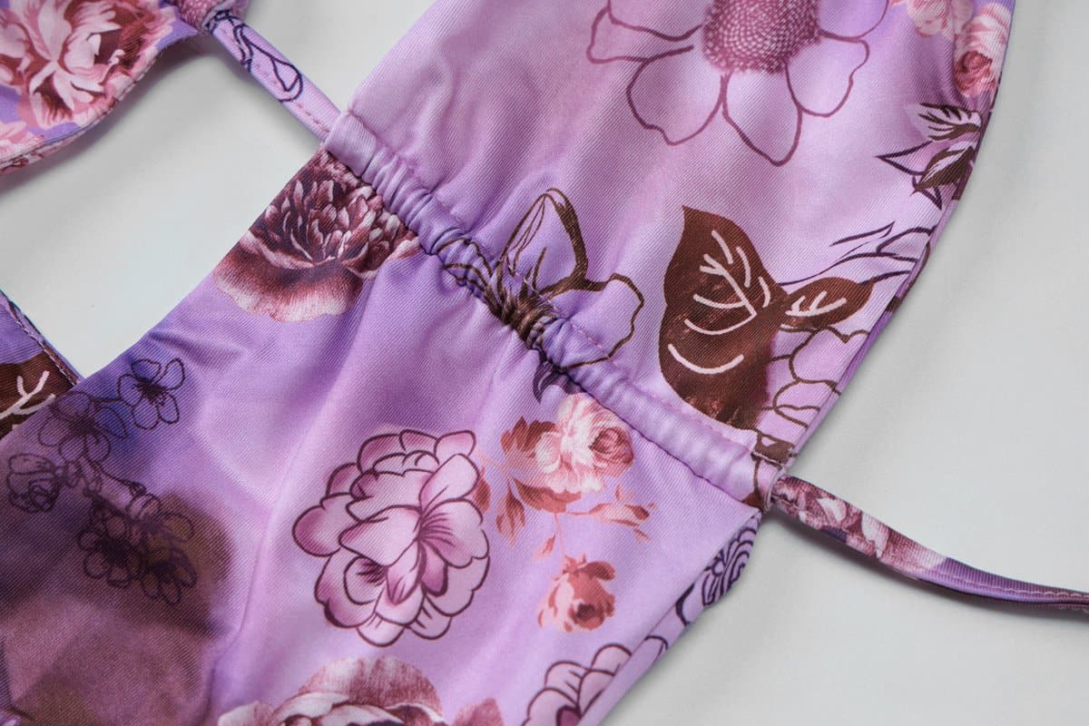 Deep v neck halter flower print ruffle mini dress