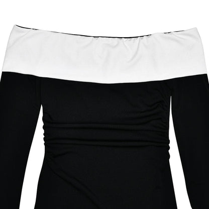 Long sleeve off shoulder patchwork backless mini dress