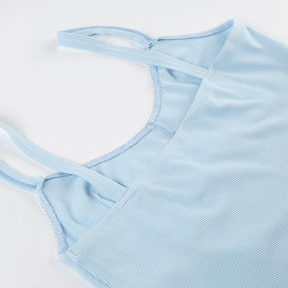 Ribbed bowknot solid backless cami top