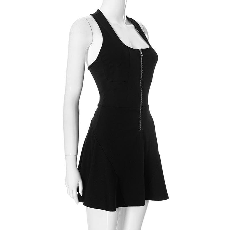 Square neck zip-up sleeveless tank mini dress