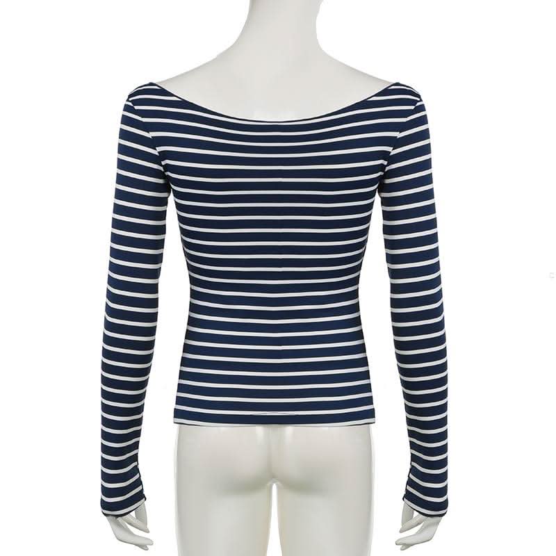 Long sleeve off shoulder striped top