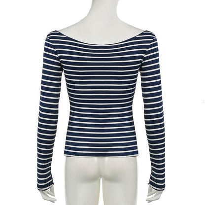 Long sleeve off shoulder striped top