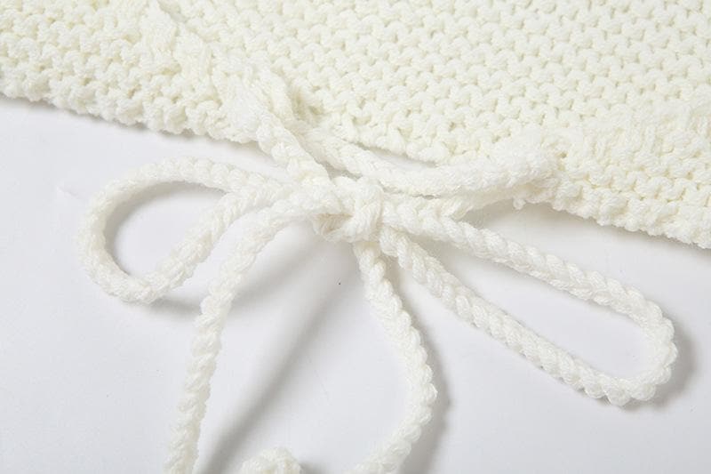 Halter self tie knitted backless mini skirt set