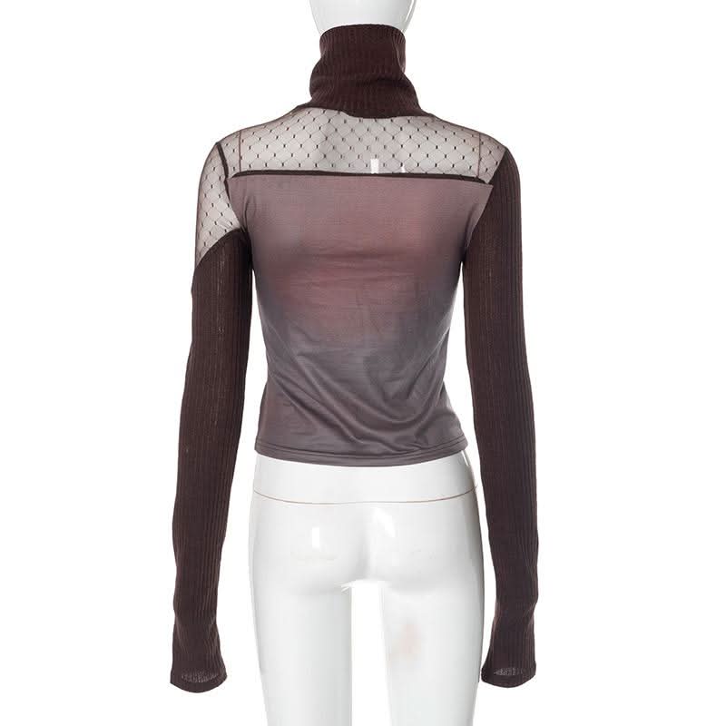 Long sleeve hollow out high neck button print cut out top