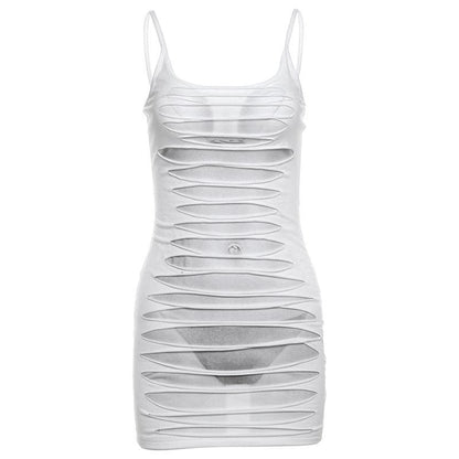 U neck body print hollow out cami cut out mini dress