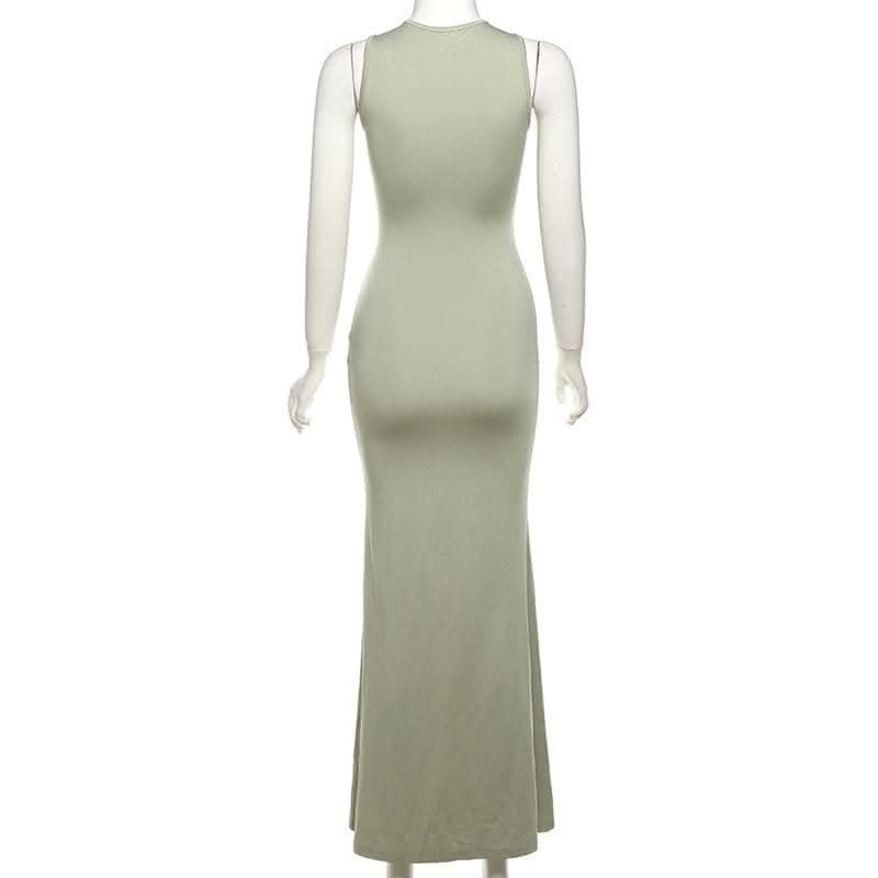 Deep v neck lace up solid tank maxi dress-final-sale