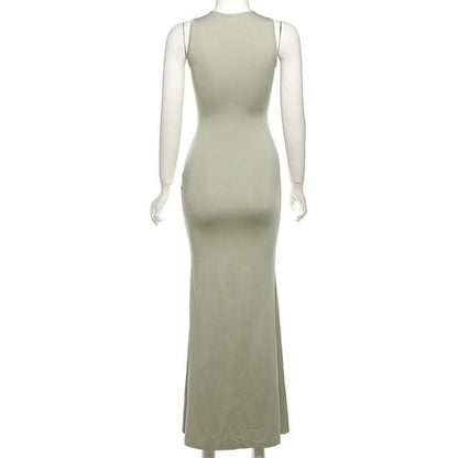 Deep v neck lace up solid tank maxi dress-final-sale