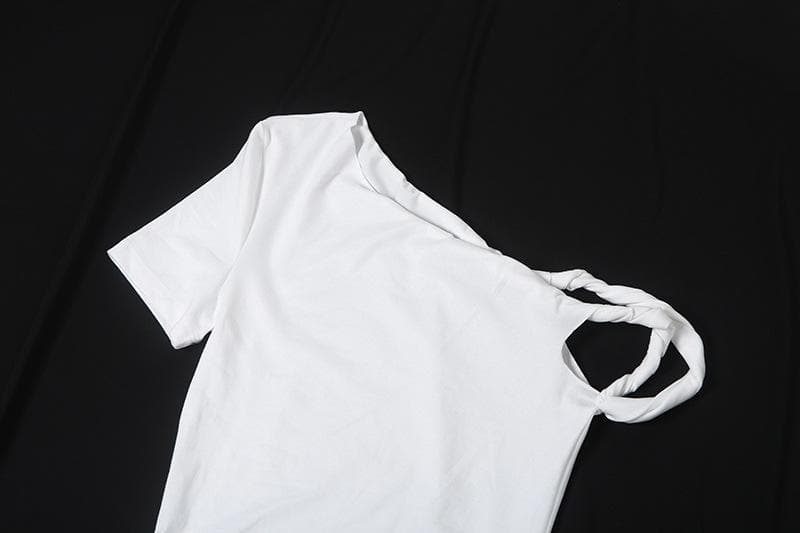 Short sleeve irregular one shoulder maxi dress