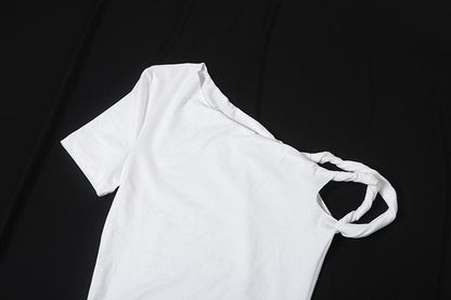 Short sleeve irregular one shoulder maxi dress