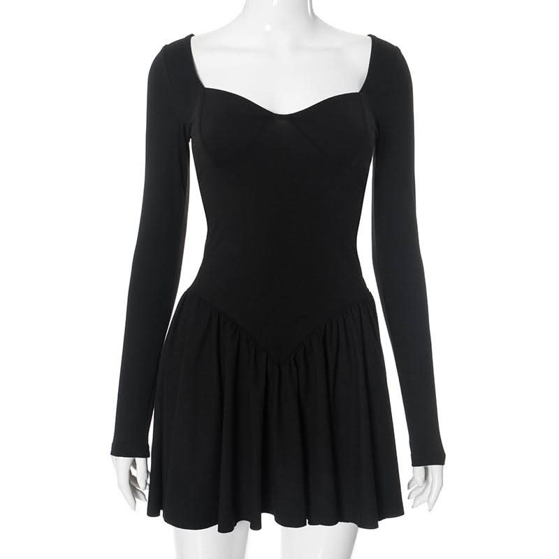Ruched v neck long sleeve solid mini dress